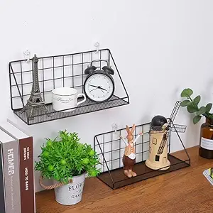 OXMEZA Wall Mounted Floating Shelves Self-Adhesive Home Decor Shelf Wall Decoration Holder Decor Shelves Plant Display Racks for Bedroom, Living Room, Bathroom, Kitchen, Office, Black