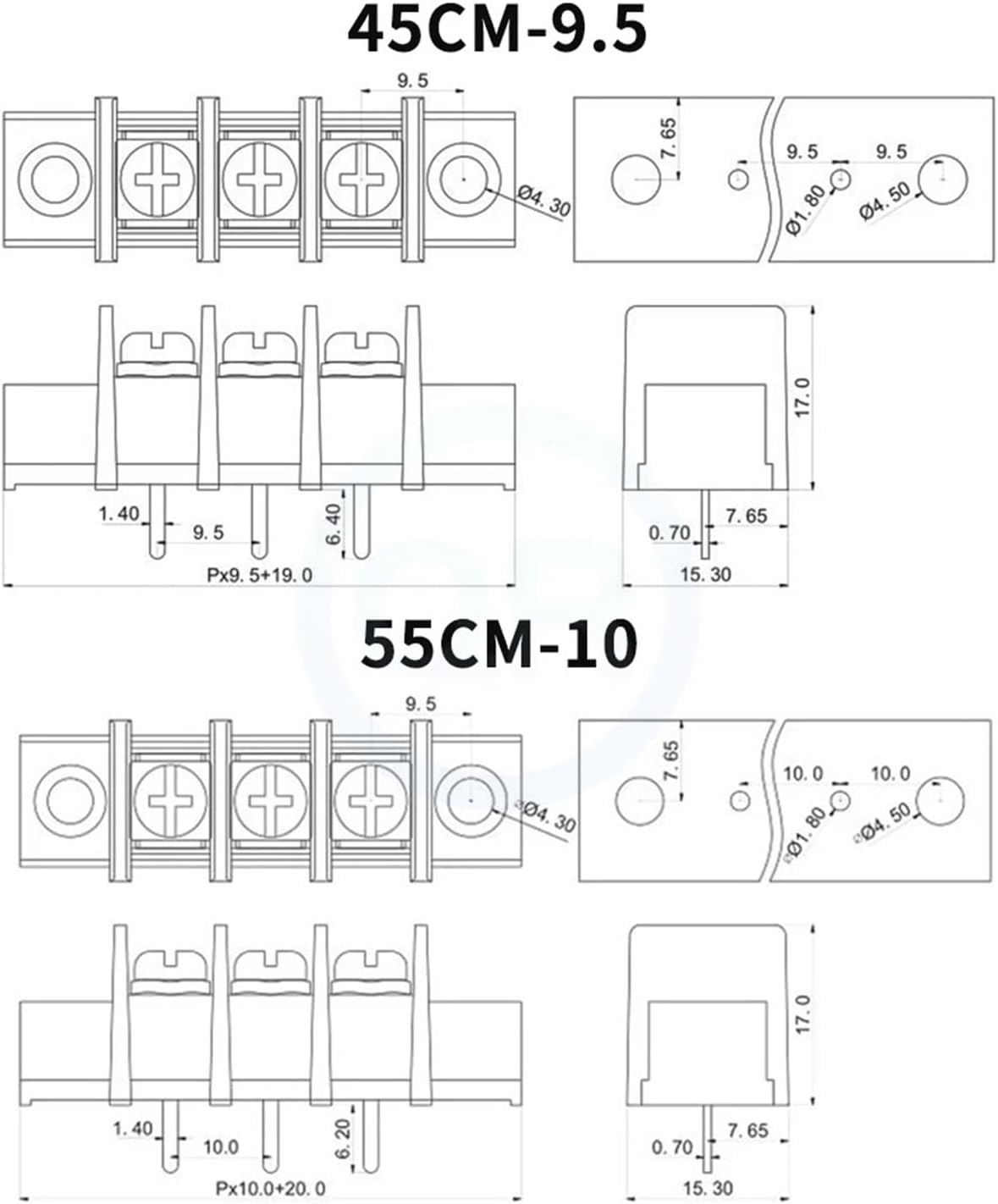 (10 Pcs) KF 25CM-7.62 / 35CM-8.25 45CM-9.5 55CM-10 65CM-11MM Grid Type Solder PCB Terminal Block 2-12P(7P,55CM-10MM)
