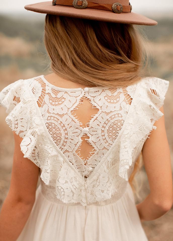 JISISANG Elegant Lace Boho Girl Dresses Fairy Flower Girl Dresses for Wedding Girls Boho Fall Party Dresses3