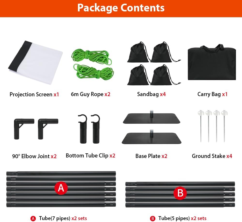 Outdoor Projector Screen with Stand,16:9 4K HD Portable Projector Screen Outdoor Indoor Foldable Movie Screen with Carry Bag, Sandbag for Home Backyard, Camping, Theater