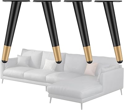 LIGUOYI Furniture Legs Set of 4 Table Legs Cabinet Leg Sofa Leg Height 10cm-72cm Conical Leg Vertical/Tilt Metal Legs with Screws, Load Load 650kg Easy to Install Stool LegBlack-Gold,10cm4"