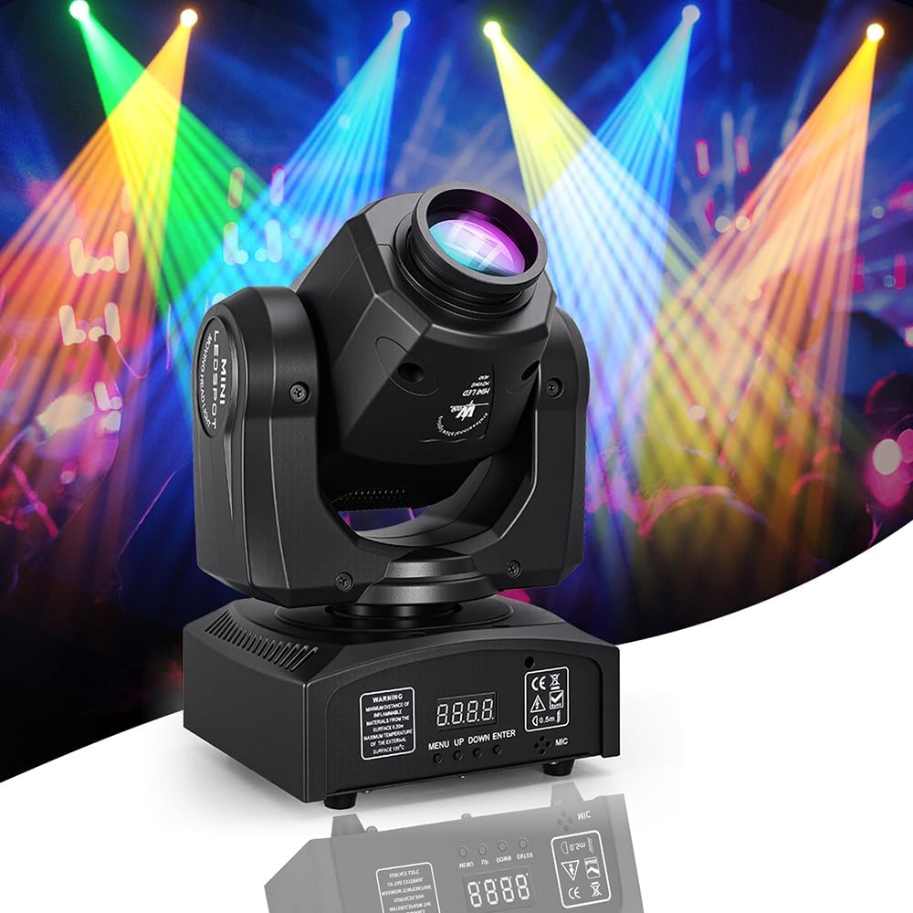 MINGJIE 60W LED Moving Head Stage Lights with DMX512 Control - 8 Gobos & 8 Colors, Sound Activated, 540° Pan & 270° Tilt, Compact DJ Light for Wedding, Party Stage Lighting (1)