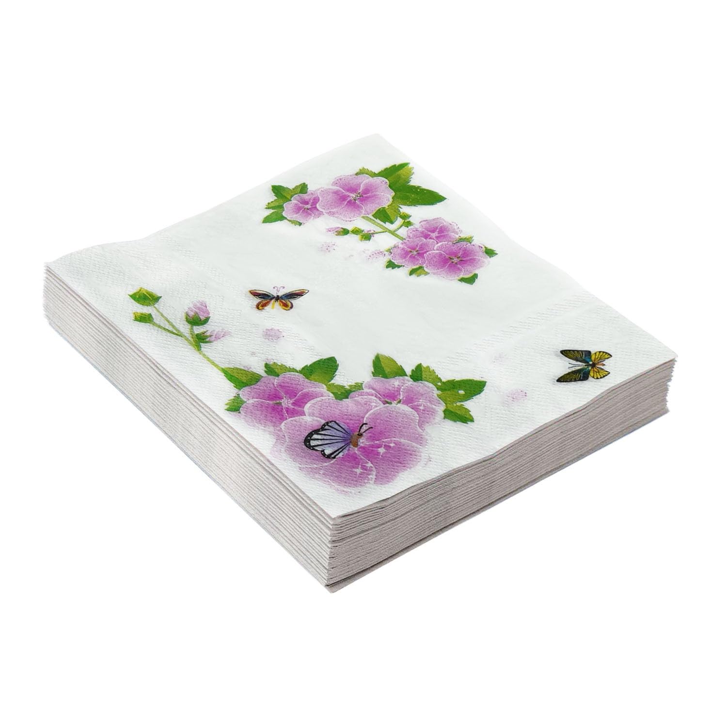 Servilletas Papel Flor Verde Mariposa Desechables Servilletas Decoupage Cocktail Cumpleaños 2 Capas Toilet Papel Higienico Decoración de Mesa para Bodas,Fiesta en el Jardín 30 Paquetes(33x33cm）