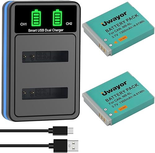 Paquete de 2 baterías y cargador NB-6L NB-6LH para Canon PowerShot SX540 HS, SX530 HS, SX520 HS, SX510 HS, SX500 is, SX700 HS, SX710 HS, SX610 HS,