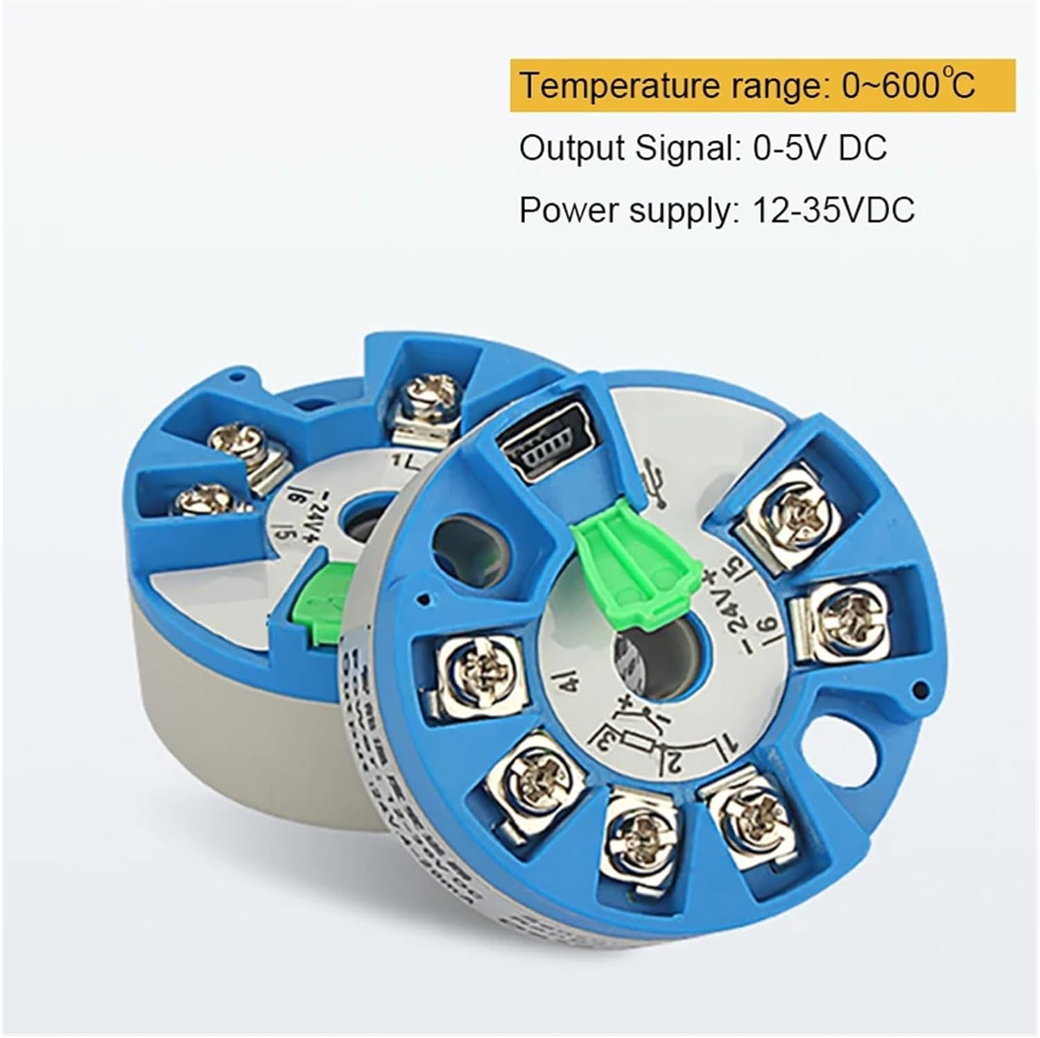 Temperature Sensor Transmitter Intelligent Isolation Integrated Temperature Transmitter Module 4-20mA 0-5V 0-10V RS485 Output PT100 thermistor(Sky Blue)
