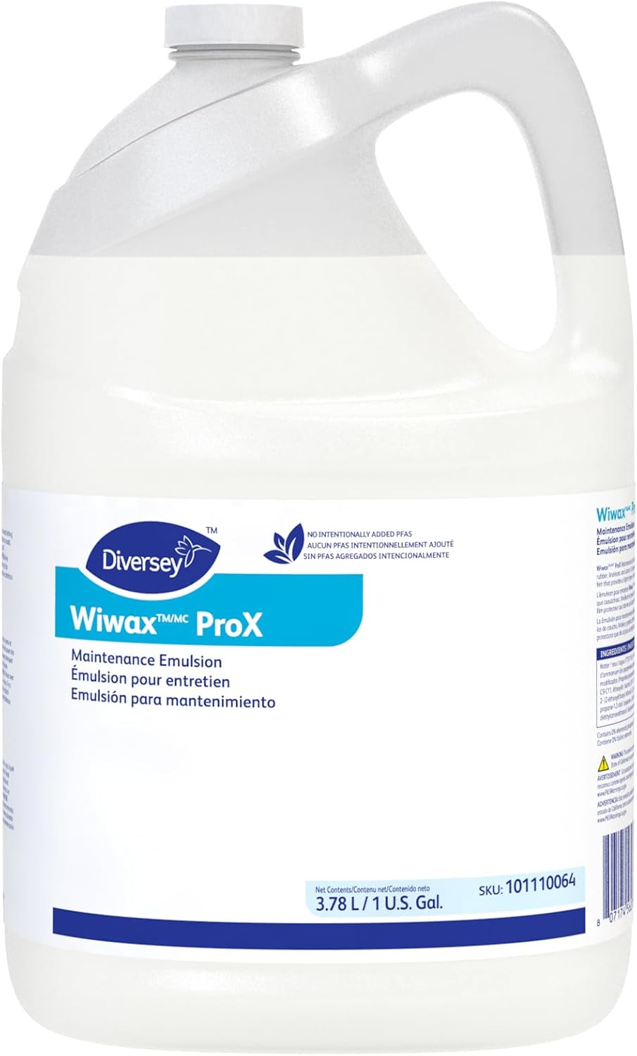 Diversey 101110064 Wiwax ProX Floor Cleaning & Maintenance Emulsion Liquid, Commercial Strength Sealer for Rubber, Concrete & Stone Floors, Concentrate, 1-Gallon