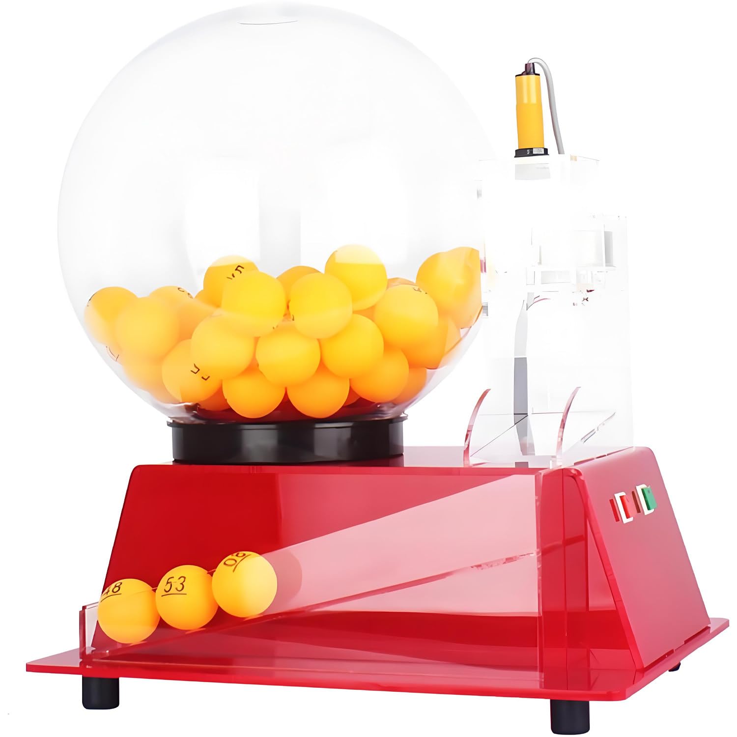 Zestaw Deluxe Bingo, Automat do Kulek Lucky Electric, Elektryczna Maszyna do Loterii, Automatyczny Wybieracz Numerów Kulek, W Zestawie Akrylowa Klatka Bingo, 60 Kulek, Na Imprezę, Do Gry Red