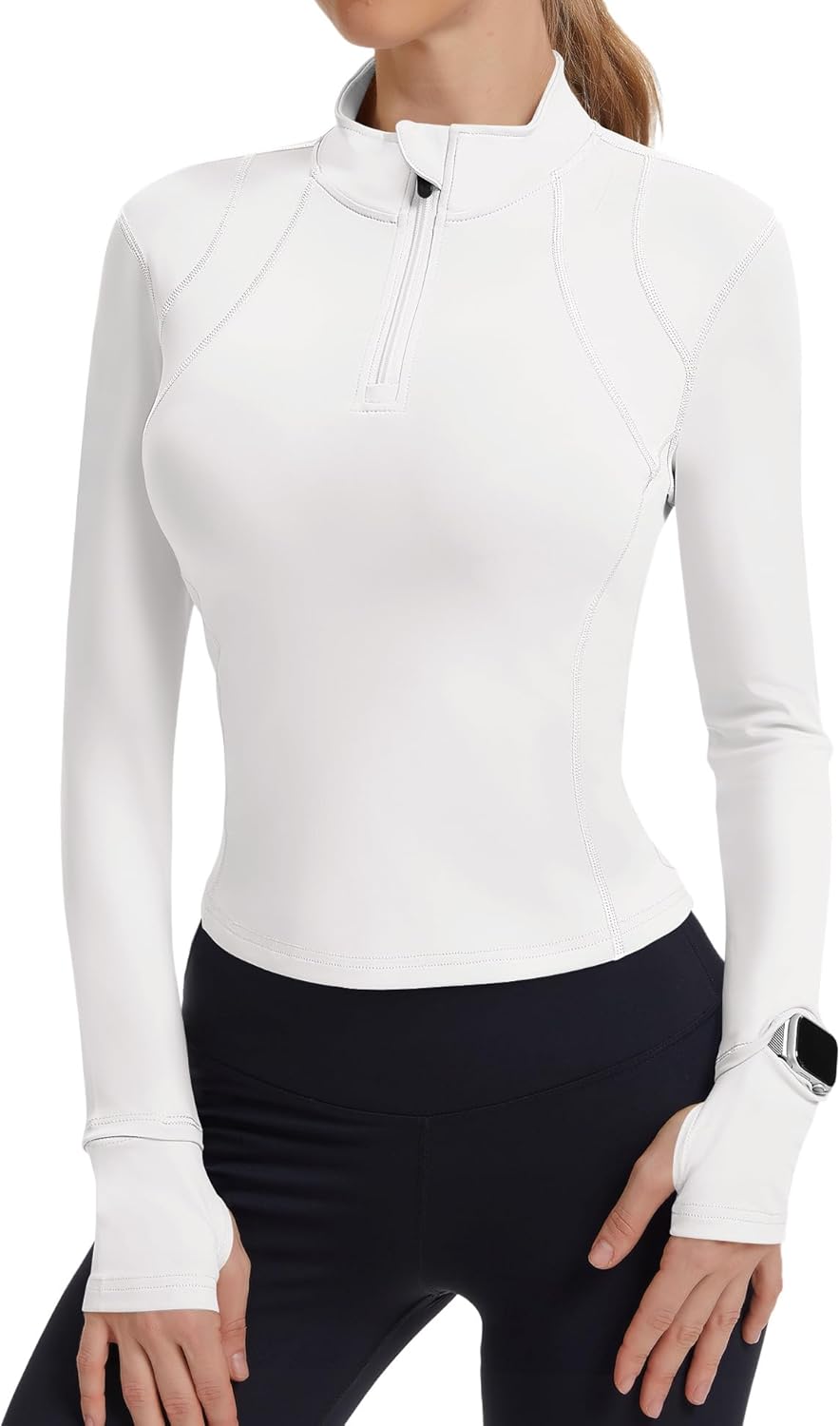 IECCP Workout Tops for Women Long Sleeve Quarter Zip Pullover Quick Dry Golf Shirt Athletic Slim Fit Crop Yoga Gym Tops