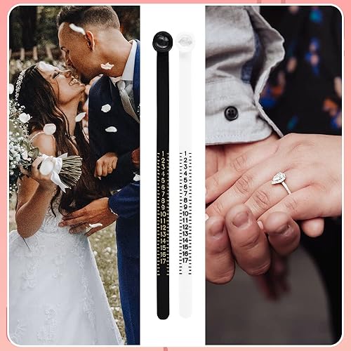 Miniatura 6 de YIEPET Juego de 100 medidores de anillos de 1 a 17 EE. UU., herramienta de medición reutilizable de tamaño de dedo, color blanco y negro