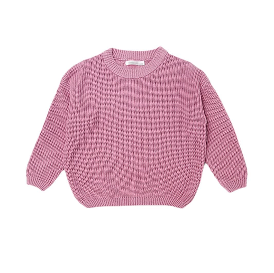 HDLEXD Toddler Baby Boys Girls Knitted Sweater Blouse Sweatshirt Warm Long Sleeve Crewneck Pullover Tops Winter Clothes Dark Pink 18-24 Months
