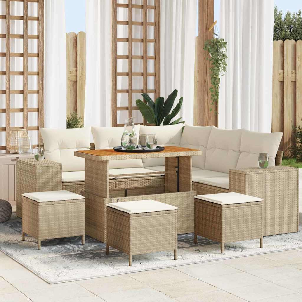 vidaXL Conjunto de sofá de jardín 9 uds. 8-Número de plazas | Hecho para durar con materiales que aguantan el sol, Incluye cojines suaves y cómodos, Ideal para jardines o balcones