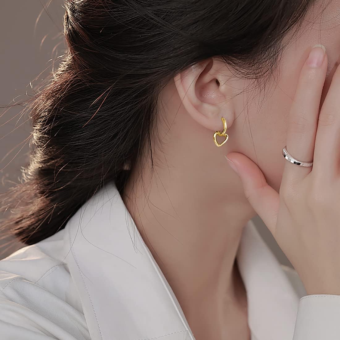 SLUYNZ 925 Sterling Silver Heart Hoop Earrings for Women Teens Love Heart Hoop Dangle Earrings Huggie Studs - Image 3