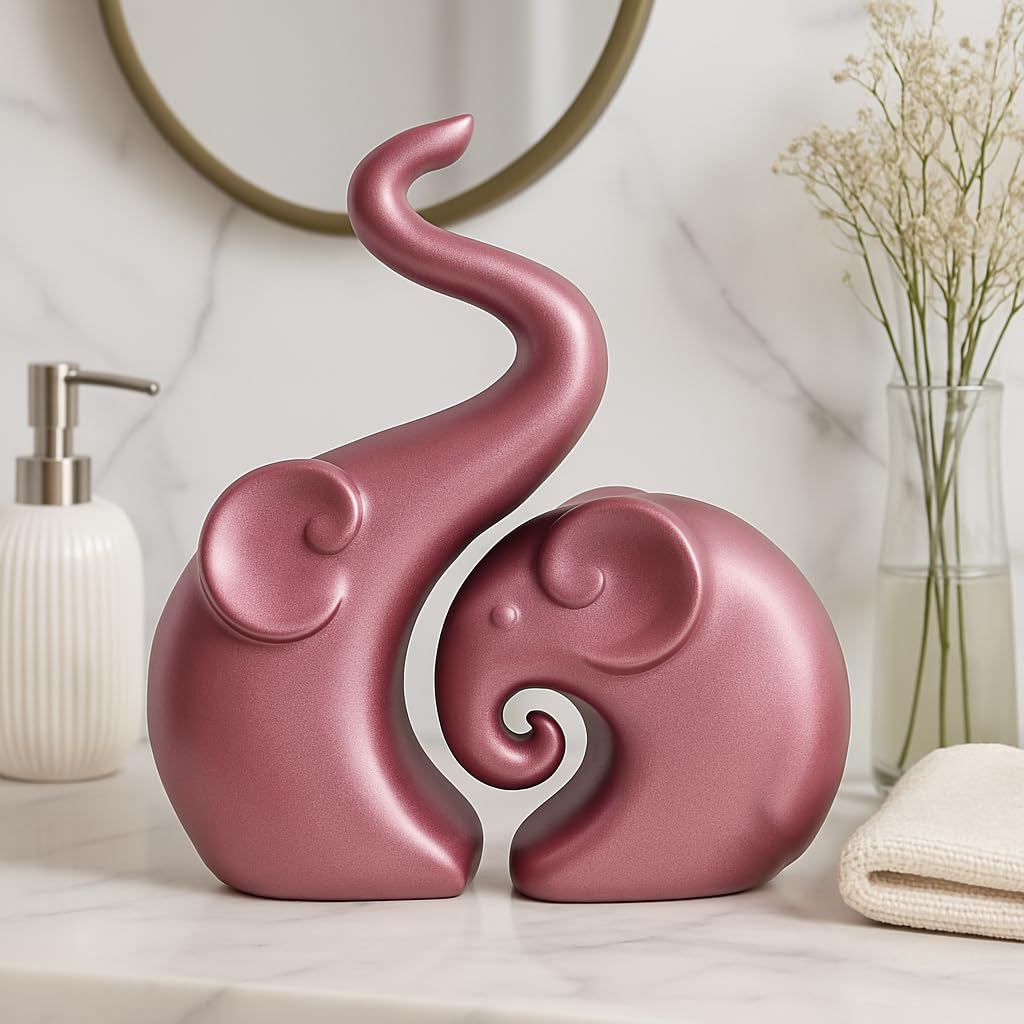 LADROX Lavish Rose Gold Home Decor Elephant Couple | Ceramic Figurines | Launched for The First time in India (Set of 2, Rose Gold Matte) 3