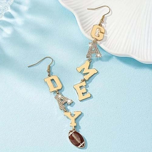 Football Crystal Dangle Earrings for Women Game Day TOUCHDOWN Drop Earrings Sports Lover Post Earrings Football Team Gifts for Women Jewelry - A- Game Day