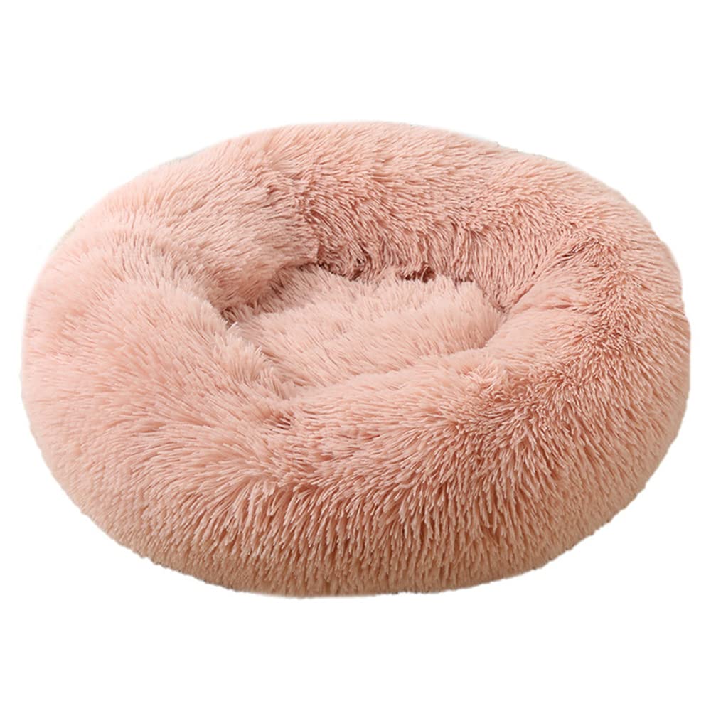 Lukery Dog Cat Donut Bed, Fluffy Plush Puppy Kitten Cuddler Round Bed, Warm and Soft Pet Cosy Anti Anxiety Beds for Small/Medium/Large Dogs (90CM,leather pink) โ image 1