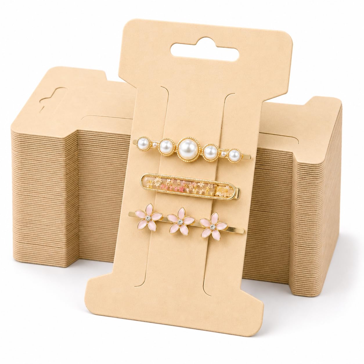 Festiko® Hair Clip Display Cards, 4 x 2.5 Inch Hair Accessories Holder Cards with Hanging Hole & Pre-Cut Slots for Hair Clips, Snap Clips, Boutique Packaging, Retail Display & Small Business (Beige, 50 Pcs)-image-8