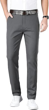 ESSYSHE Mens Slim Fit Flat Front Dress Pants Wrinkle Free Khaki Pants