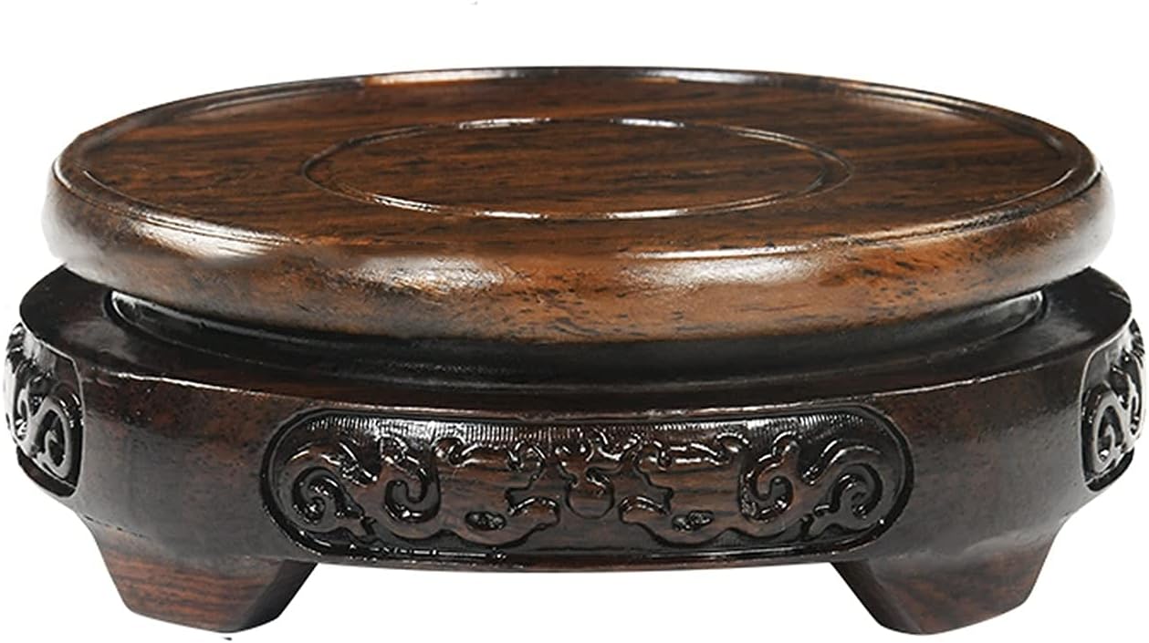 Oriental Furniture Ebony Wood Wooden Display Stand Pedestal Wood Display Stand Antique Collection Vase Flower Pot Base Carved Flower Pattern Crafts (8.5cm)