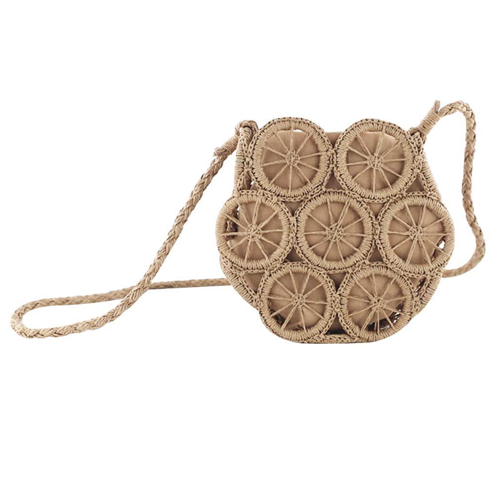 Van Caro Handwoven Cotton Straw Shoulder Bag Crochet Tassel Beach Bohemian Purse for Women