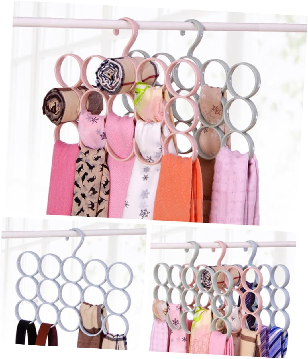 TIDTALEO Rings Multifunctional Scarf Organizer Rack Pink Space-Saving Storage for Scarves Ties Belts and Shawls Closet for Accessories Organization