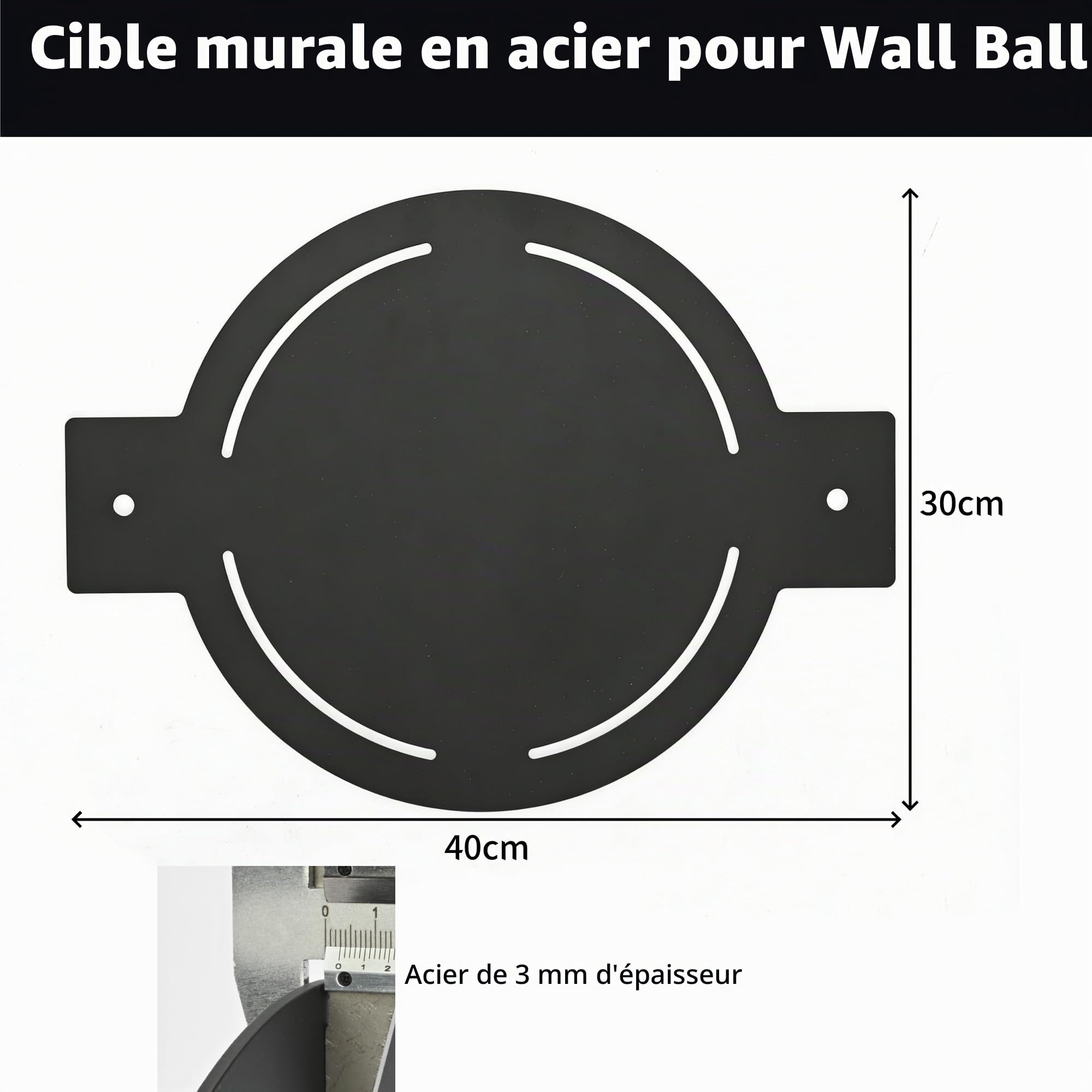 Cible de balle murale 40 x 30 cm - Cible d'exercice en acier avec revêtement en poudre noire - Avec boulons d'ancrage pour salle de sport et fitness - Balle de squash - 40 x 30 cm - Noir