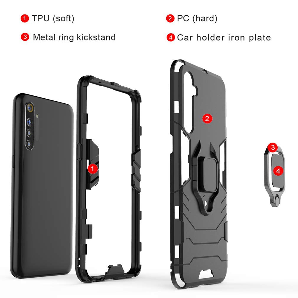TingYR Cover per Realme C33, Supporto Anello Rotante a 360 Gradi, Cover Telefono Antiurto in TPU/PC, Custodia per Realme C33.(Nero