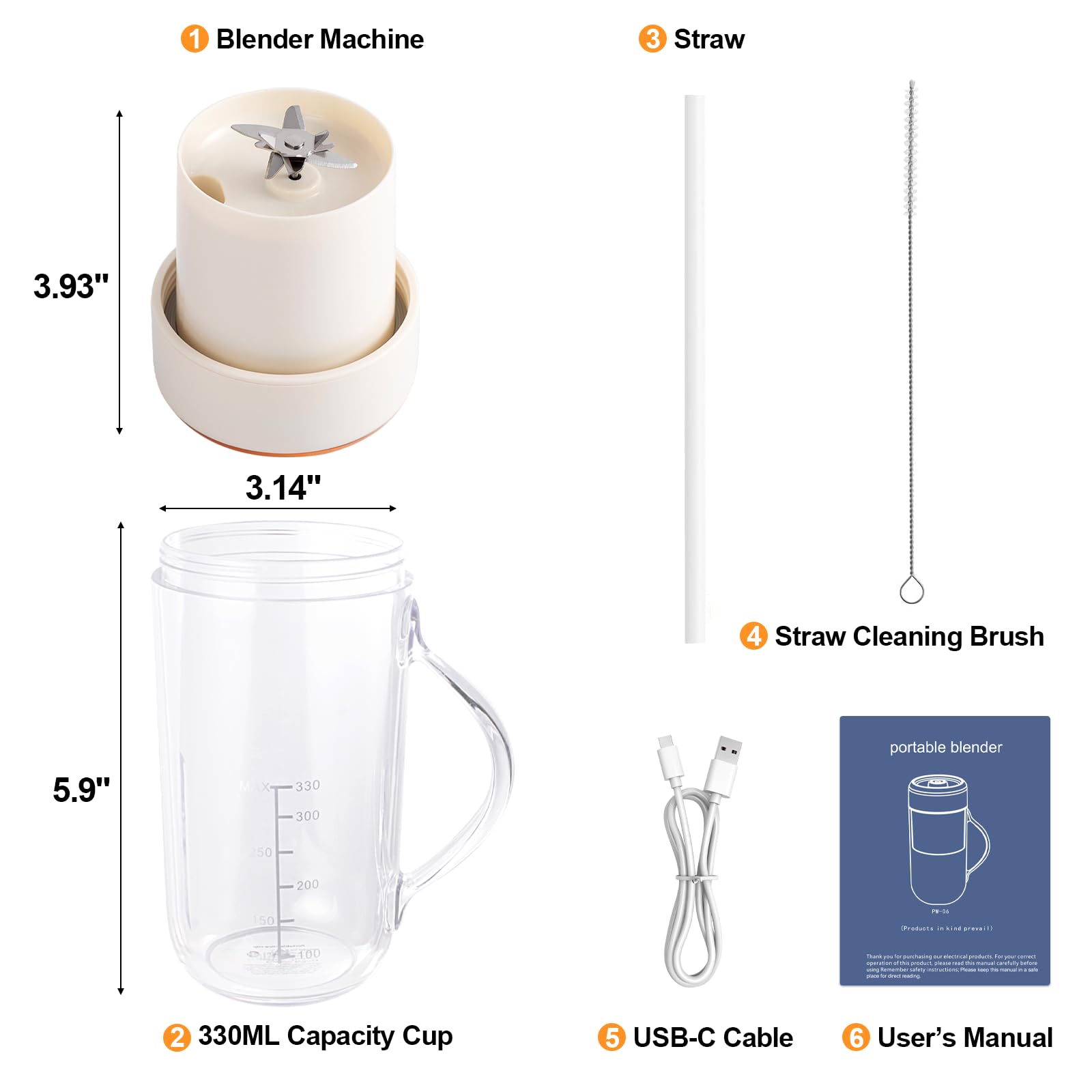 MingQiEven Multifunctional Portable Blender, Cordless, Personal Blender-for Shakes & Smoothies, BPA Free, Leakproof-Lid & Sip Spout, USB-C Rechargeable, Dishwasher Safe Parts 330ml