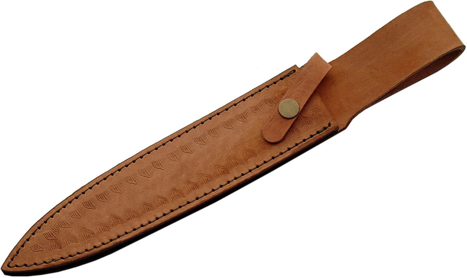 SANZ Damascus Handmade 15" Knife – Full Tang Fixed Blade with Filework, Wood Handle, Full Tang Guard & Pommel – Collectible Hunting Knife with Leather Sheath