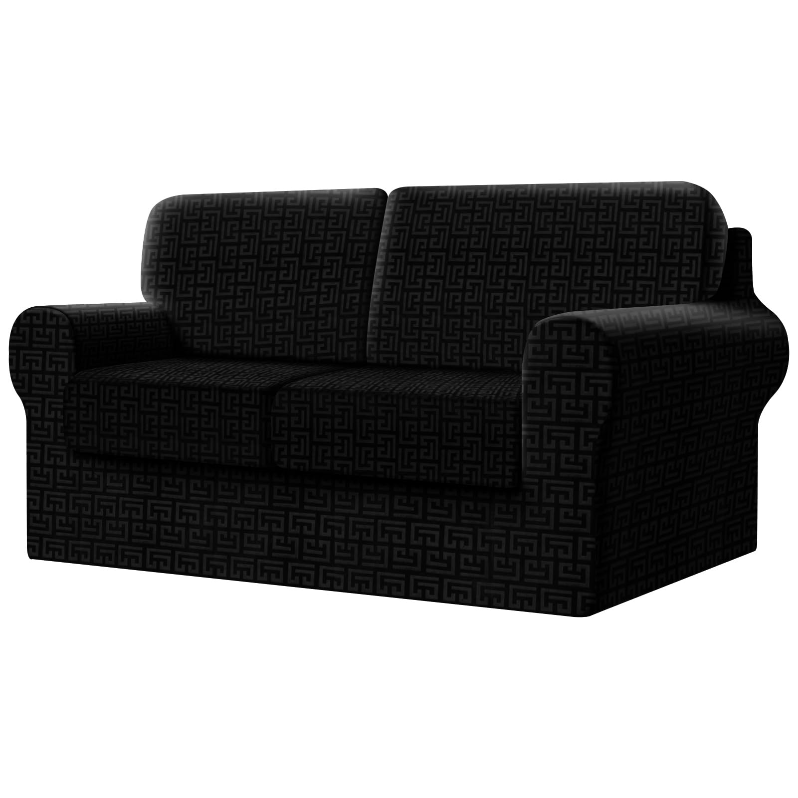 SYLC Fitted Sofa Cover 2 Seater, 5 Piece Sofa Slipcover With 2 Seat Cushion Covers And 2 Backrest Covers, Settee Covers Stretch Velvet Anaglyph(Black,Sofa - 5 PCS)