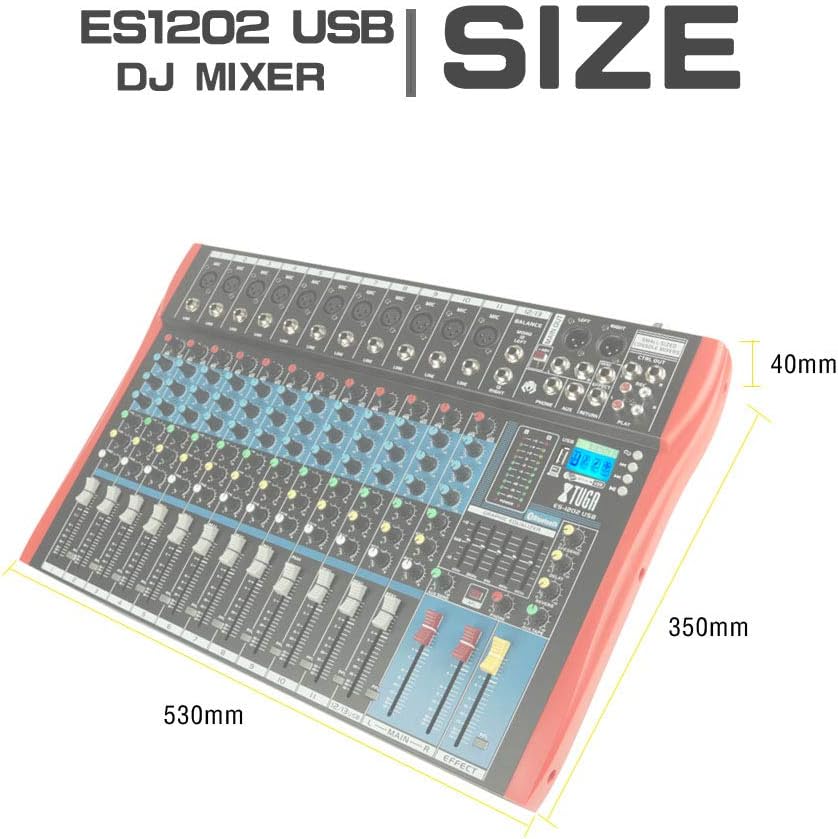 XTUGA ES1202 USB Mixer Dimensions