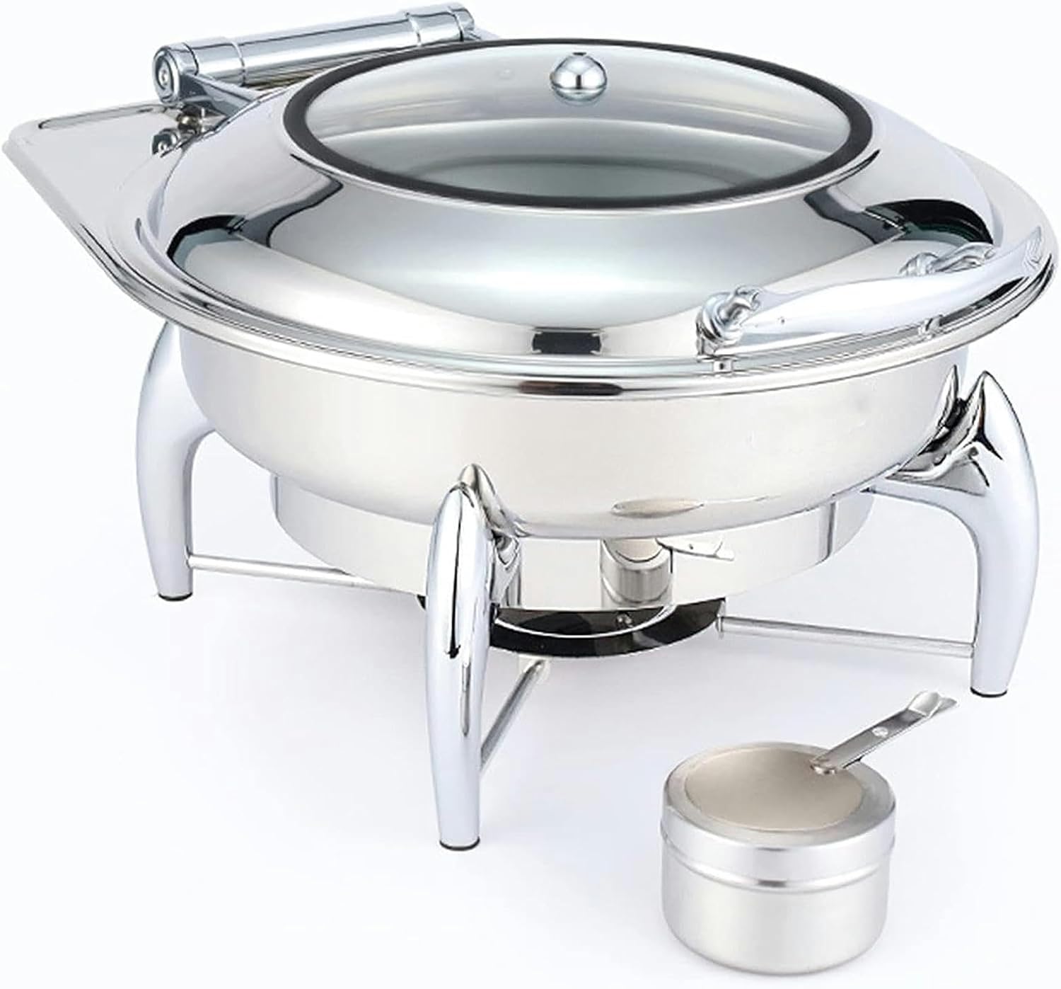 Catering Buffet Servers and Heaters - Stainless Steel Hot Pot Buffet Sets, Hot Plate Buffet Sets, Food Heaters for Catered Events, Round Fondue Buffet Sets. (Natural Color 6L)