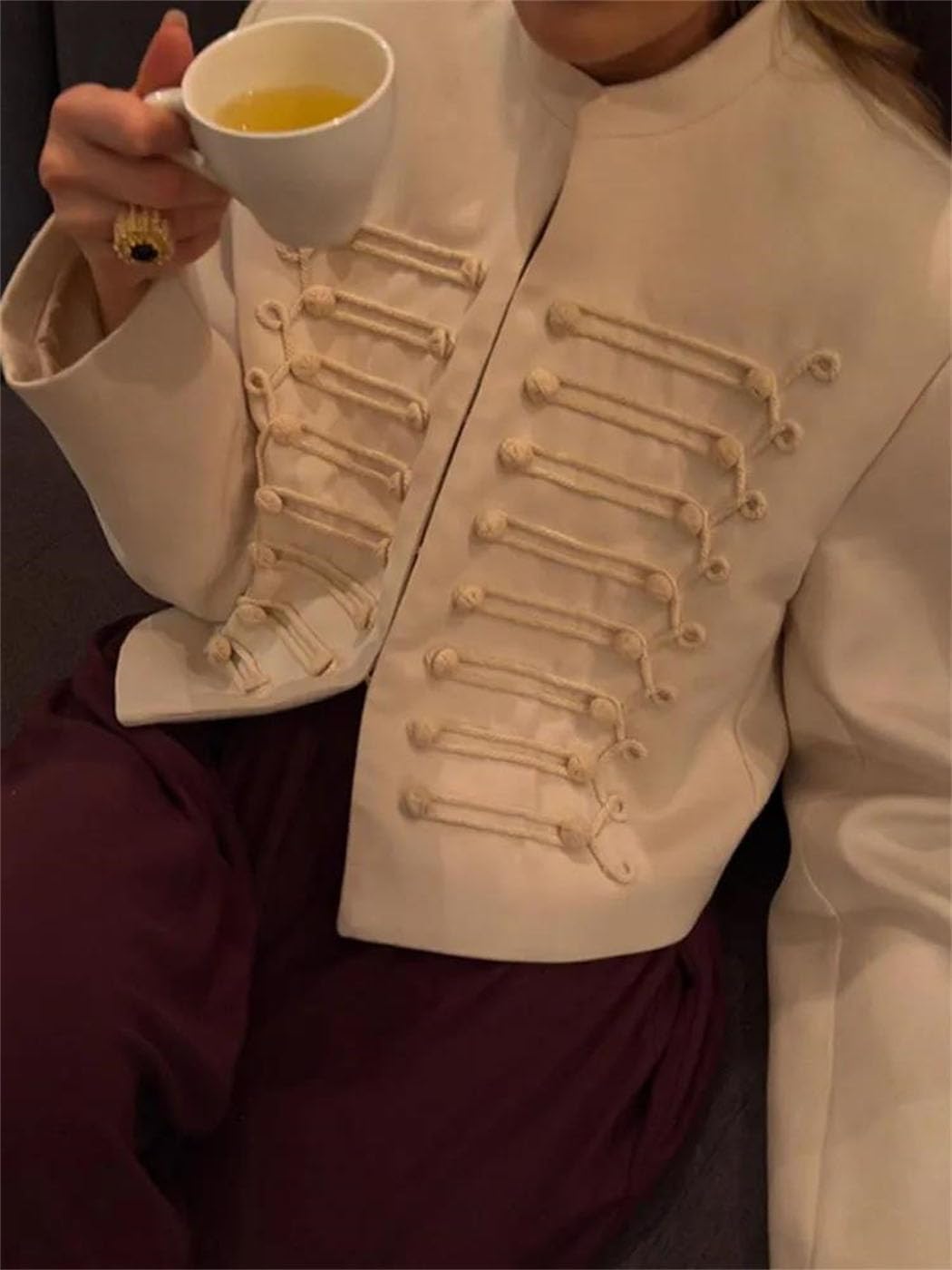 Women's High Street Napoleon Jacket O-Neck Single Breasted Solid Design for Spring Casual Fashion