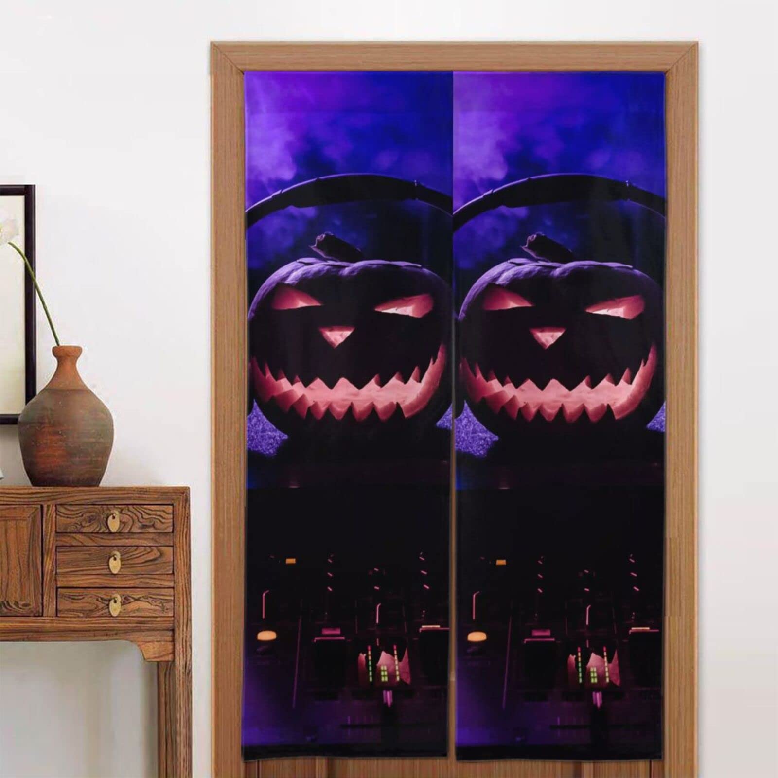 Rideau de porte Halloween BAFAFA 86x142 cm | Noren citrouille avec écouteurs et séparateur de pièce