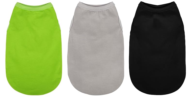 Camisa de algodão sem mangas para cães Paiaite, 3 peças, Preto Verde e Cinza, tamanho L