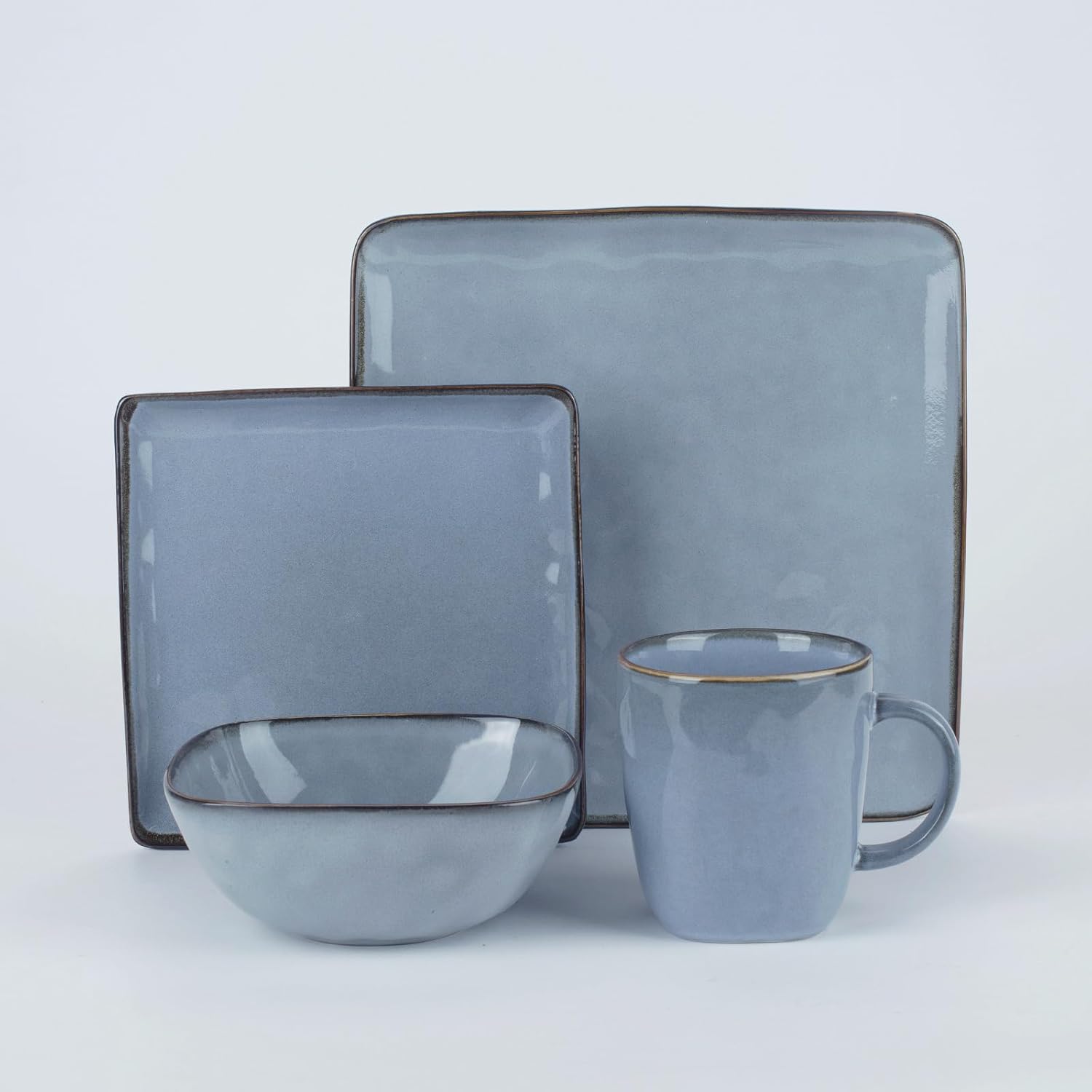 Famiware Ocean Square Plates and Bowls Sets for Kitchen, 16-Piece Dinnerware Sets for 4, Mug Set for 4, Blue