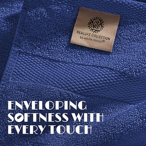 Image of White Classic Navy Blue Hand Towels for Bathroom [12 Pack] Cotton Hand Towel Bulk for Gym, Kitchen and Spa, 16x27 Inches Soft Highly Absorbent Quick Dry Terry Salon Towels