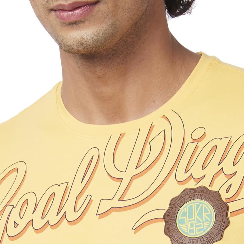 Image of Spykar Men's Slim Fit Round Neck Half Sleeve Printed Casual T-Shirt