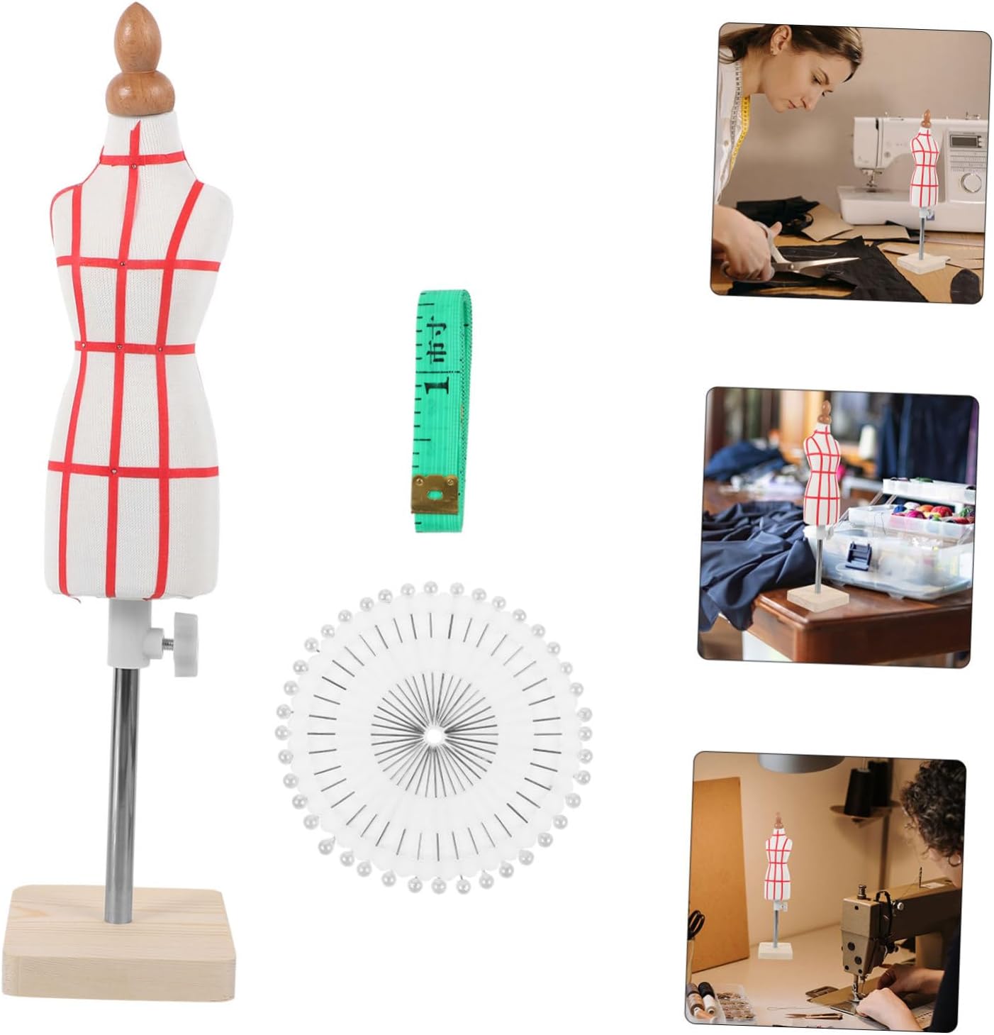Miniature Dress Form Mannequin for Sewing Tailor Body Clothes Form with Sturdy Wood Base and Smooth Cotton Cloth Surface Scale Female Model for Pattern Making and Display