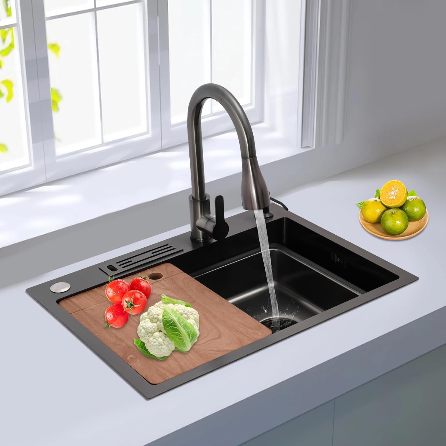 Utility Sink Kitchen Sink with 360° Rotatable Faucet, 23.62 * 17.72 * 8.66in Drop in Stainless Steel, Topmount Garages Clearance Sinks, RV Sink for Cleaning of Food, Fruits, Veg