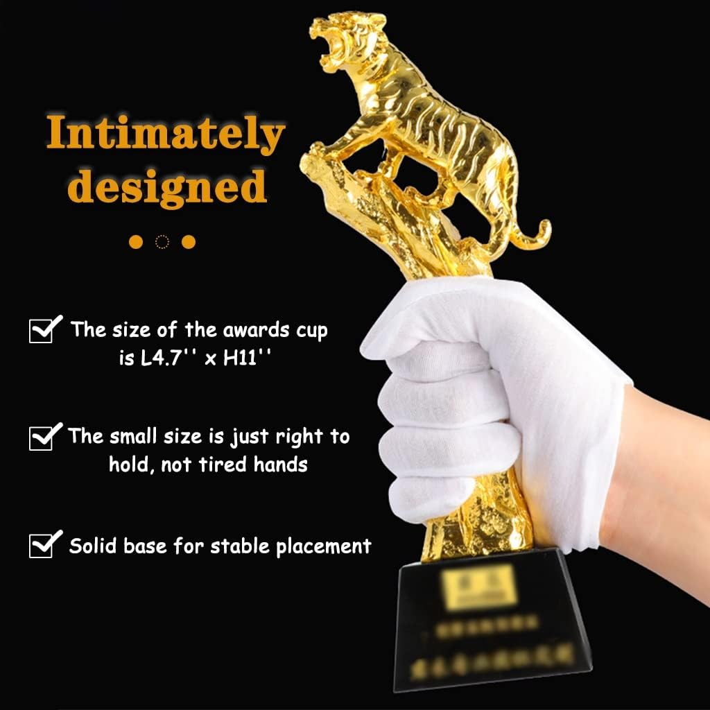 Award Trophies Award Trophies Engraved Tiger Resin Gold Plated Awards Cup, Comfortable Grip Championship Trophy, Creative Annual Meeting Gifts, Free Lettering Crystal Base