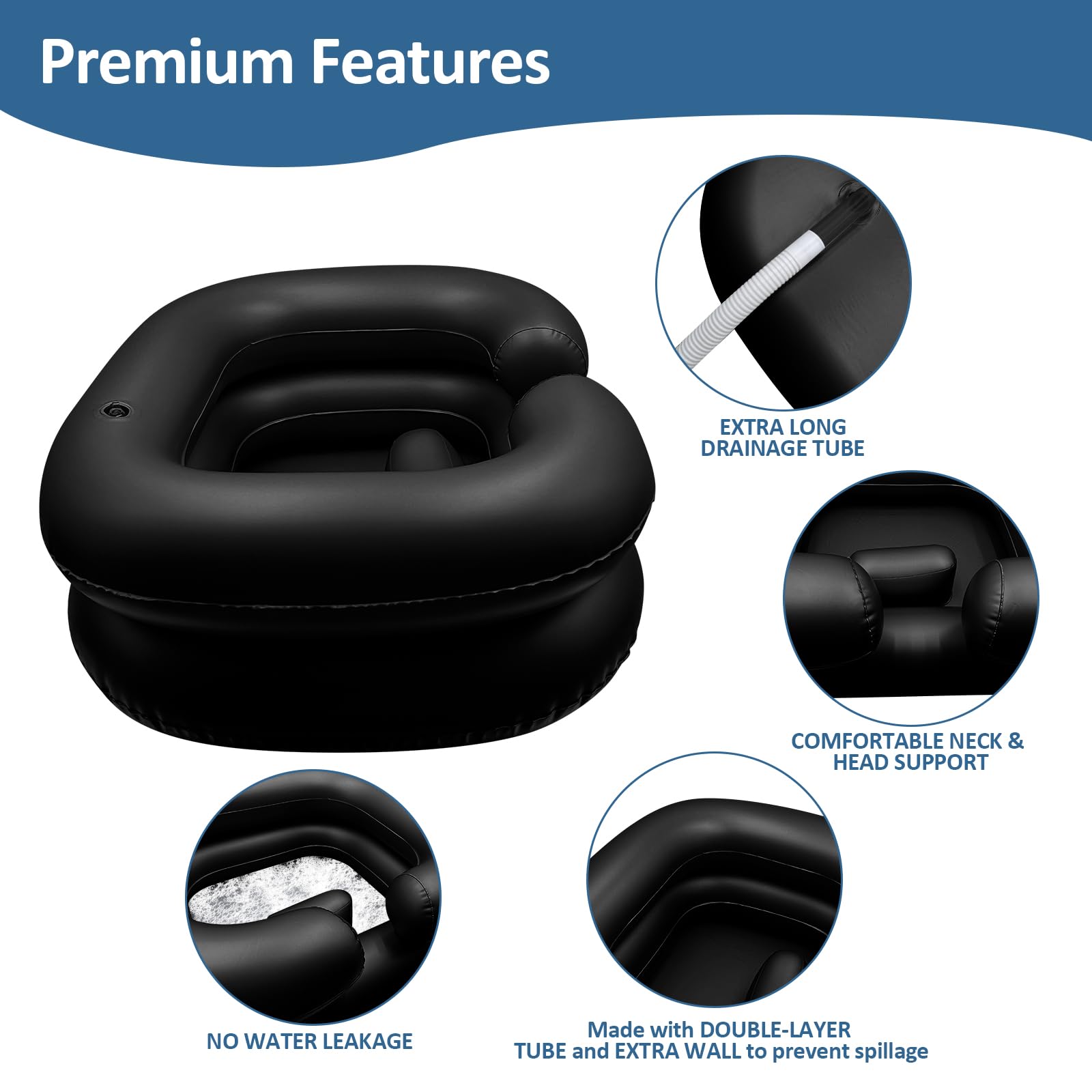 BIRDDIE Lavabo inflable para lavar el cabello, cuenco portátil para lavar el cabello en cama, discapacitados, lesionados, ancianos, champú para rastas y fregadero de lavado de cabello en casa (negro)