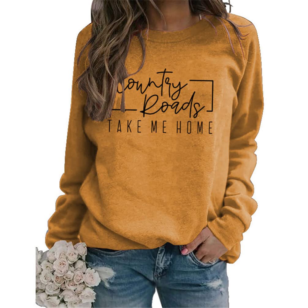DGGHCountry Roads Take Me Home Sweatshirt, Women's Mom Life Shirts Crewneck Funny Pullover Sweatshirt Blouse