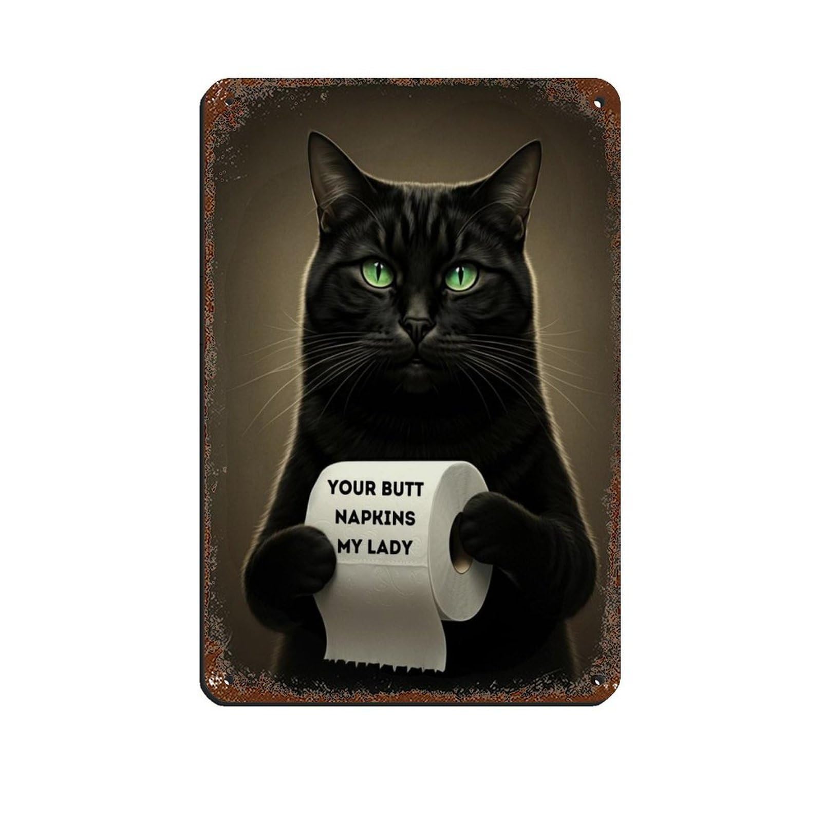 Black Cat, Bathroom Art,Cat Holding Toilet Paper Retro Poster Metal Tin Sign Chic Art Retro Iron Painting Bar People Cave Cafe Family Garage Poster Wall Decoration 8x12inch(20x30cm)