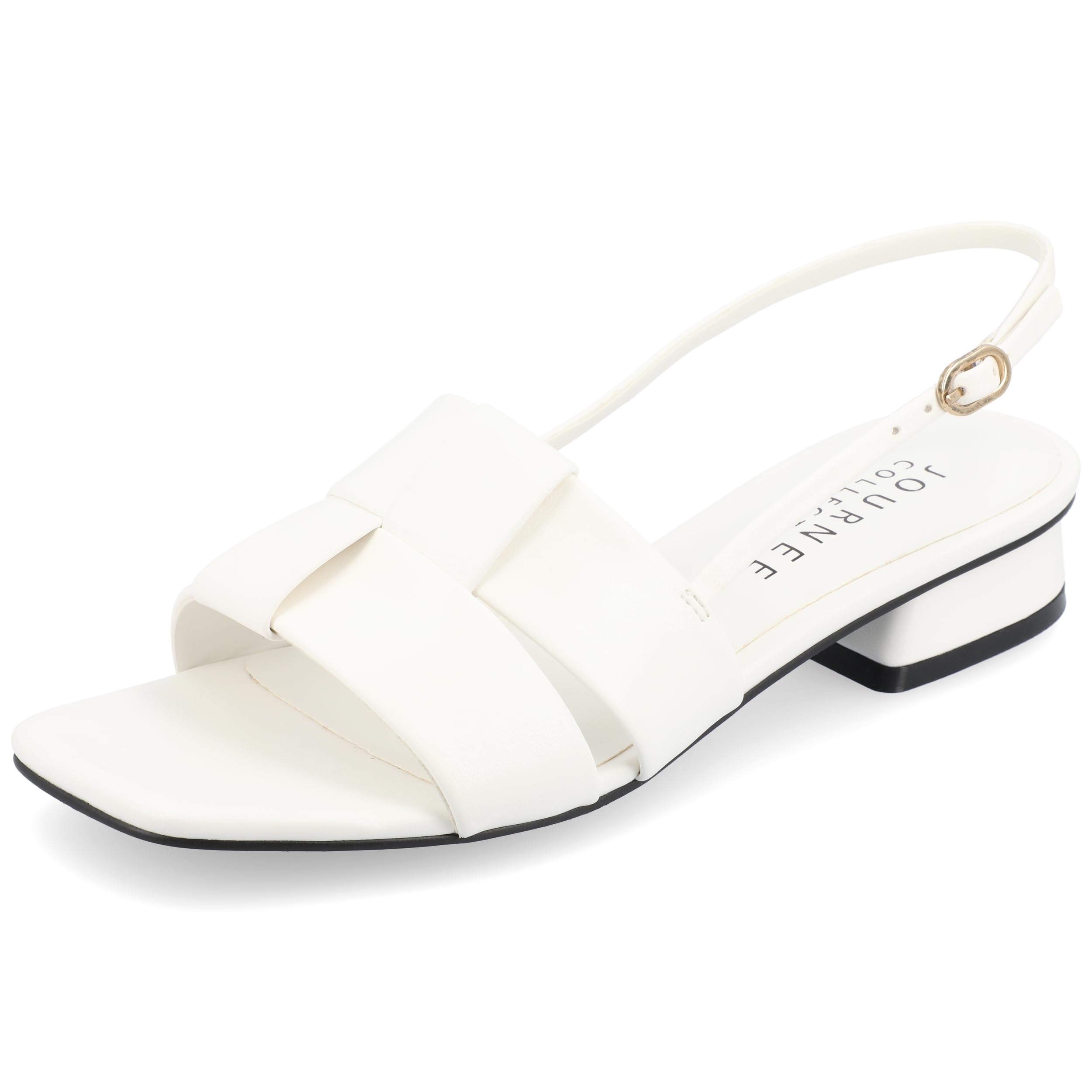 Journee Womens Woven Slingback Inset Low Covered Block Heel Open Square Toe Tabatha Comfort Foam Sandals