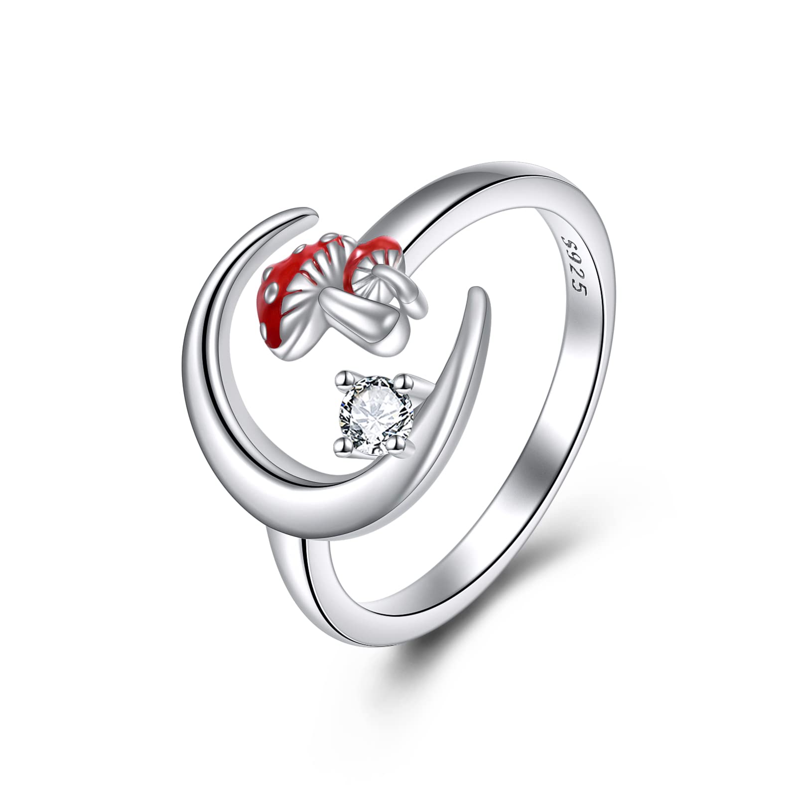 VONALA Anello regolabile per donne in argento Sterling 925 a doppio fungo per donne, ragazze, regalo per la festa della mamma, taglia 7, Argento sterling