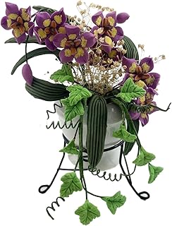 Dollhouse Purple Flowers in Large Ceramic Garden Urn & Black Tripod Stand