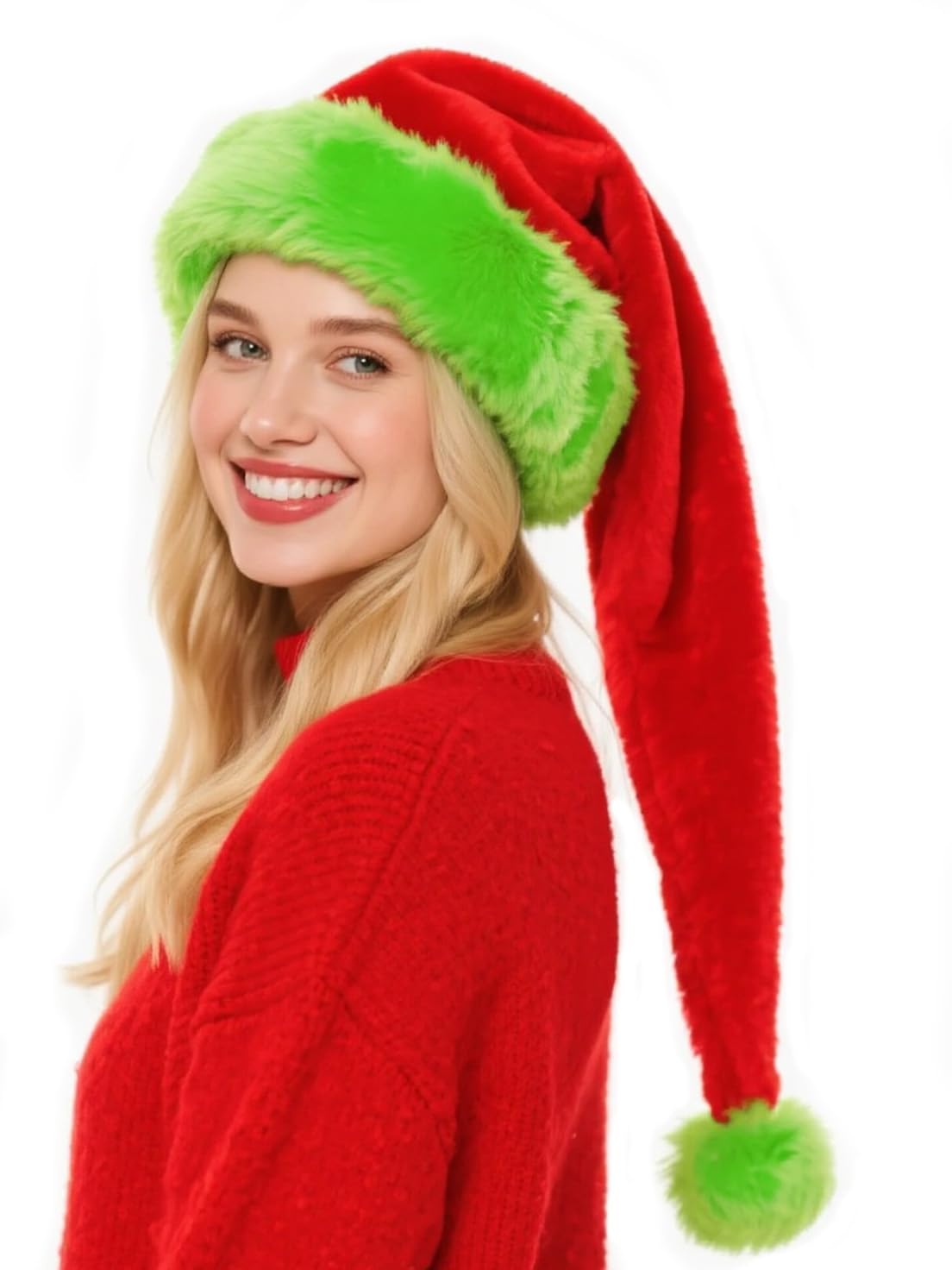 Hikkcos Long Santa Hat Lime Green Christmas Hat Xmas Cap for Christmas New Year Festive Party Supplies