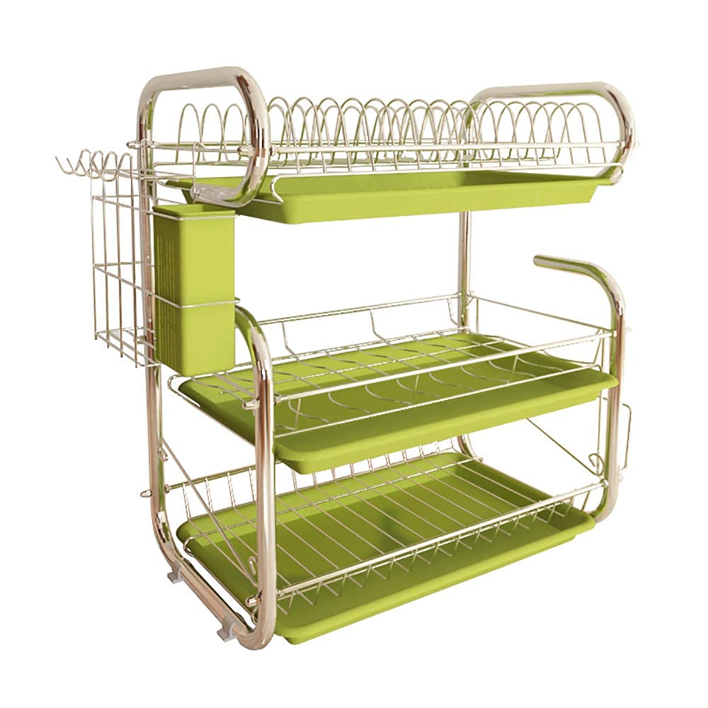 Abtropfgestell, Abtropfgestell for die Küche, mit abnehmbarem Abtropfbrett, 3-stufiges Edelstahl-Geschirrtrockner, Multifunktions-Teller-Becherhalter-Organizer Abtropfschale