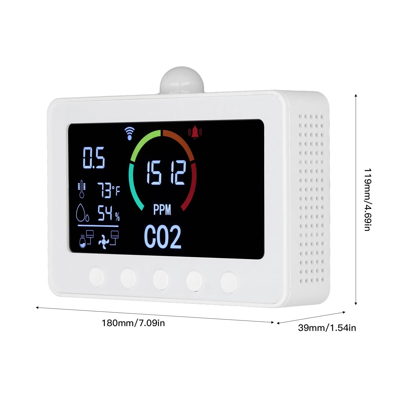 Detector de CO2, Monitoreo Remoto WiFi Pantalla LCD de 7 Pulgadas Salida de Señal de relé RS485 Monitor de CO2 DC12V 2A con Sensor de Luz para Fábrica (Enchufe de la UE)