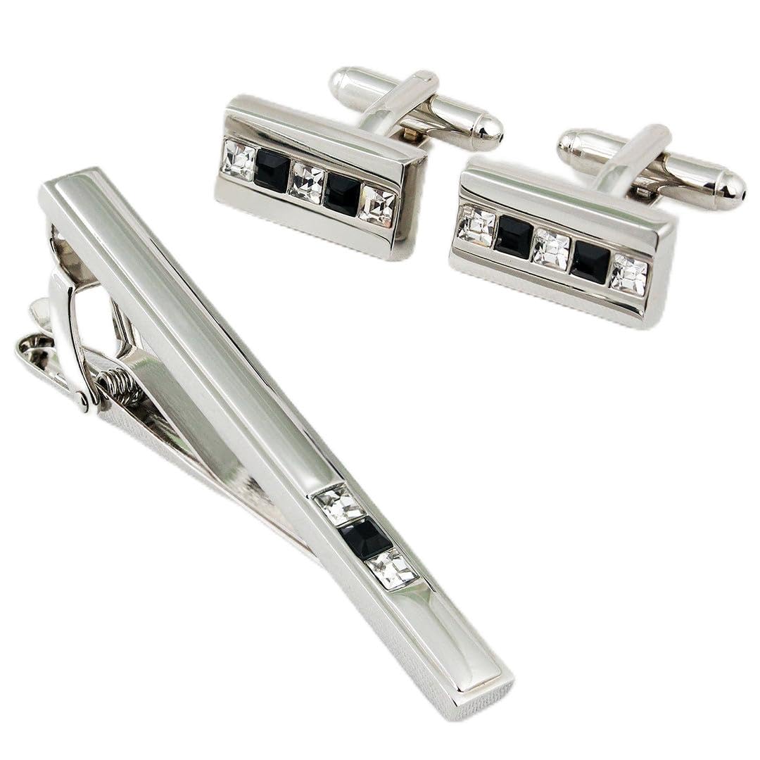 peluche Silver Brass Cufflinks and Tiepin Set for Mens-picture-8